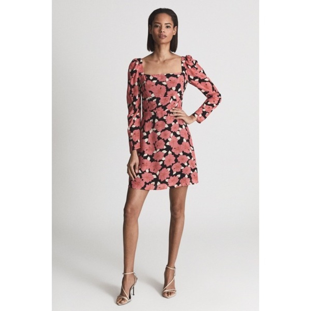 Reiss Andi Pink Floral Long Sleeve Tie Neck Blouse‎ Size 6 Top